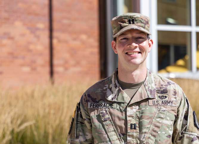 Military student standing outside of Des Plaines